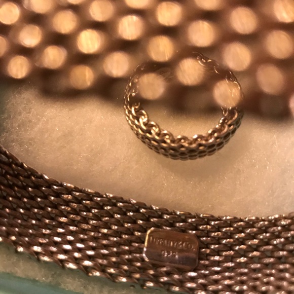 TIFFANY AND CO MESH SILVER BRACELET AND RING SET.. - Picture 2 of 5